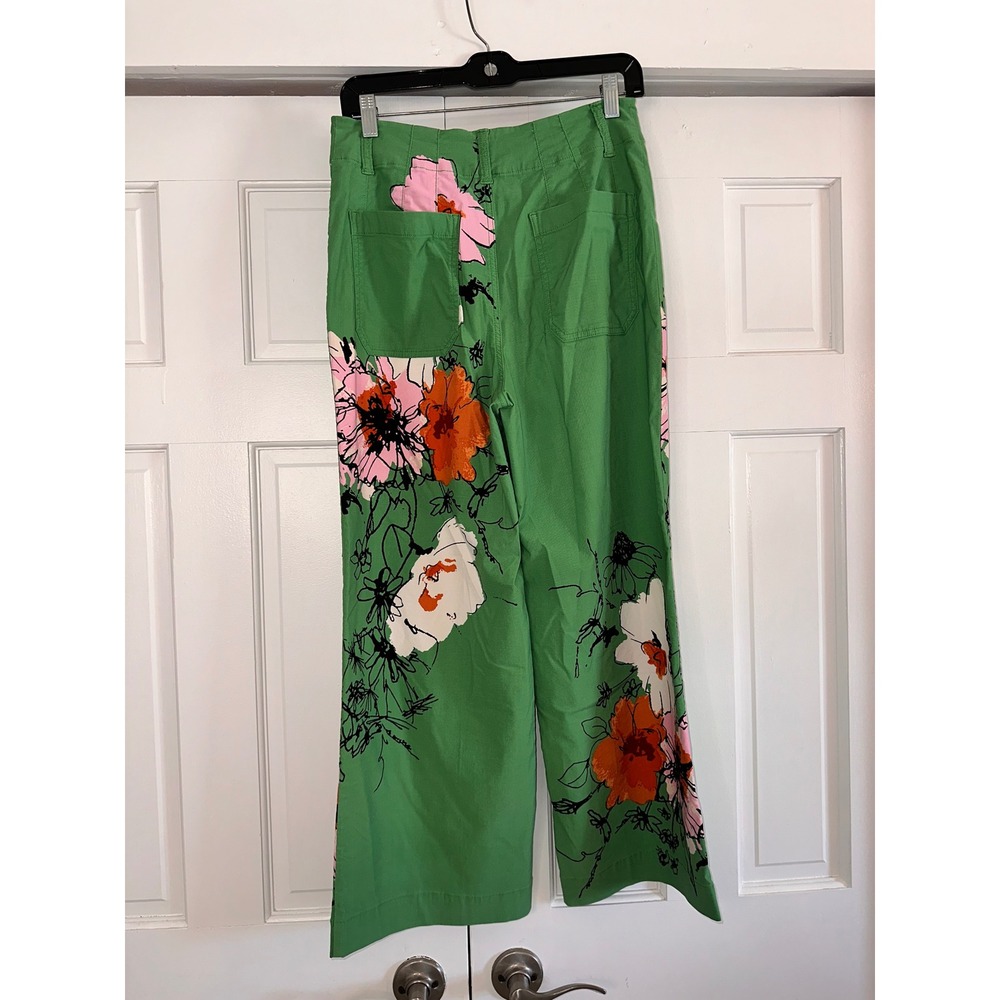 Maeve Sonal Nathwani Colette Cropped Wide-Leg Floral Pants Green 29 - Picture 6 of 7